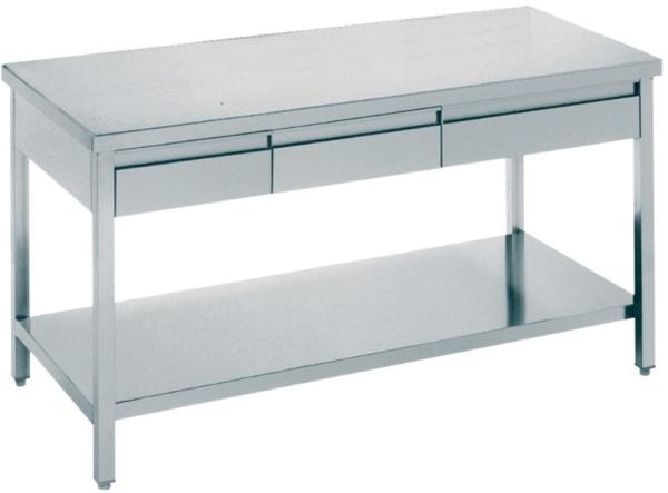 Gastro Arbeitstisch Edelstahl mit 3 Schubladen B 1500 x T 700 x H 850 mm