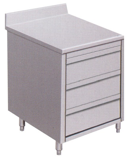 Gastro Schubladenblock Edelstahl mit 3 Schubladen und Aufkantung B 500 x T 700 x H 850 mm