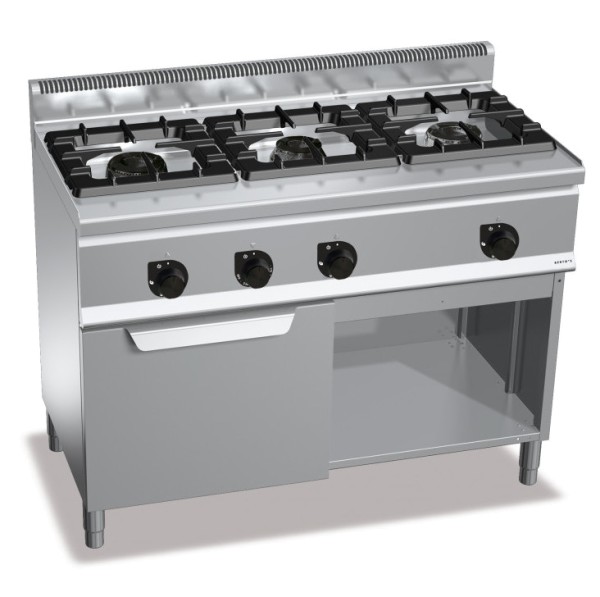 Gastro Gasherd mit 3 Flammen mit Gasbackofen der Serie 600er HIGH-POWER Leistung 34,5 kW