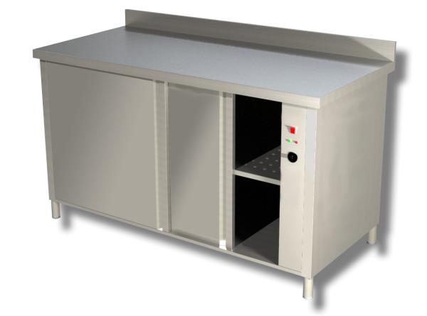 Gastro Wärmeschrank aus Edelstahl mit Schiebetüren und Aufkantung B 1200 x T 600 x H 850 mm