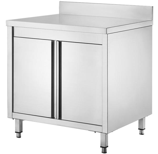 Gastro Arbeitsschrank aus Edelstahl mit Flügeltüre und Aufkantung B 800 x T 700 x H 850 mm