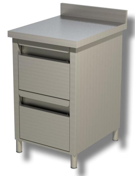 Gastro Schubladenblock Edelstahl mit 2 Schubladen und Aufkantung B 500 x T 700 x H 850 mm